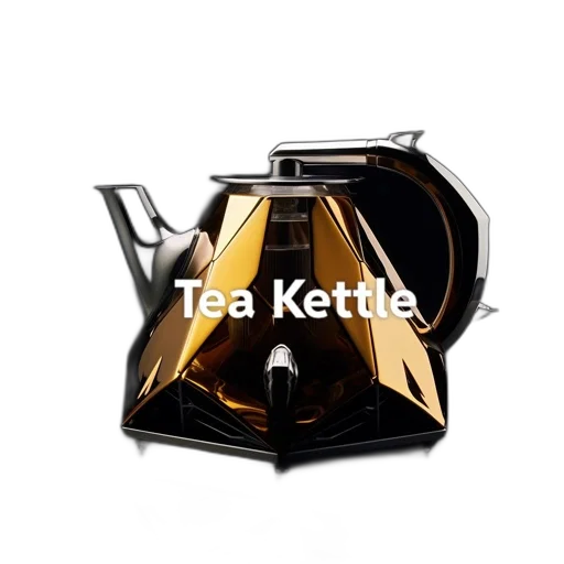 3d render, photorealistic, modern, gold-and-silver, tea, kettle, geometric, design transparent PNG cut-out