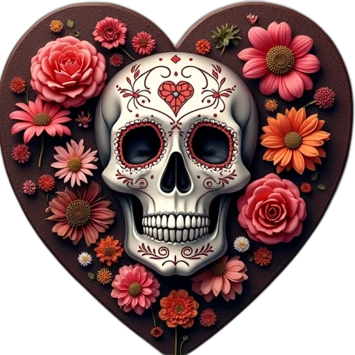 jewelry, mask, flower, photorealistic, fantasy art, red, sugar, skull transparent PNG cut-out