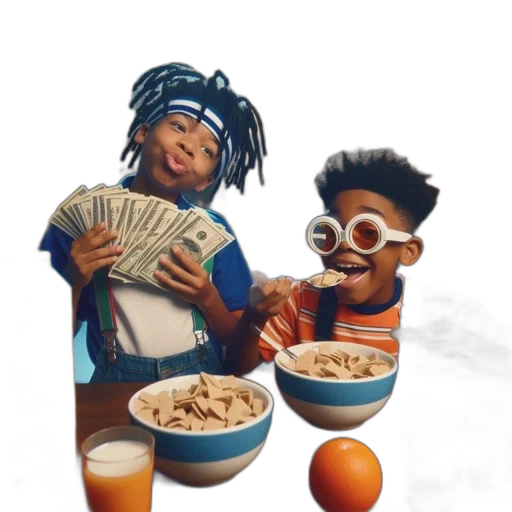food, concept art, 3d render, cartoon, two, boys, one, holding transparent PNG cut-out