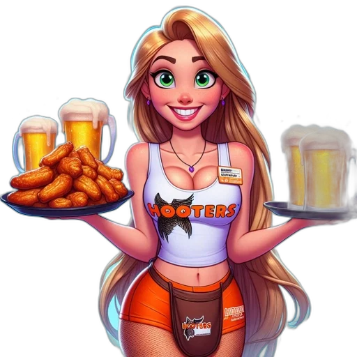food, pixel art, cartoon, concept art, fantasy art, animated, woman, hooters transparent PNG cut-out