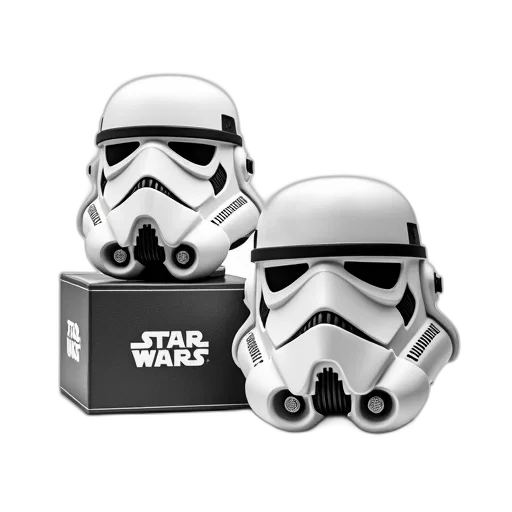 concept art, 3d render, star, wars, stormtrooper, helmet, displayed, white transparent PNG cut-out