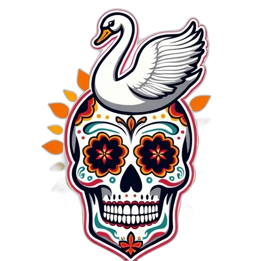 pixel art, colorful, illustration, sugar, skull, white, swan, top transparent PNG cut-out