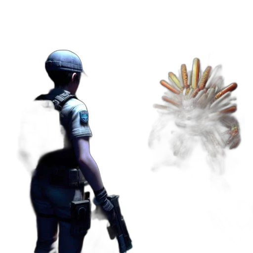 weapon, robot, staff, mask, concept art, 3d render, cyberpunk, vaporwave transparent PNG cut-out