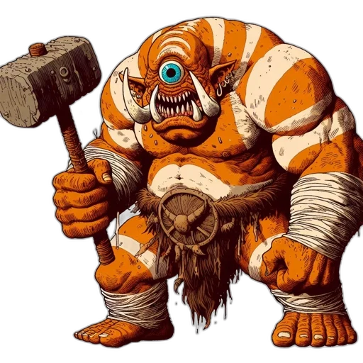 creature, concept art, fantasy art, comic book art, muscular, hammer, distinctive, features transparent PNG cut-out