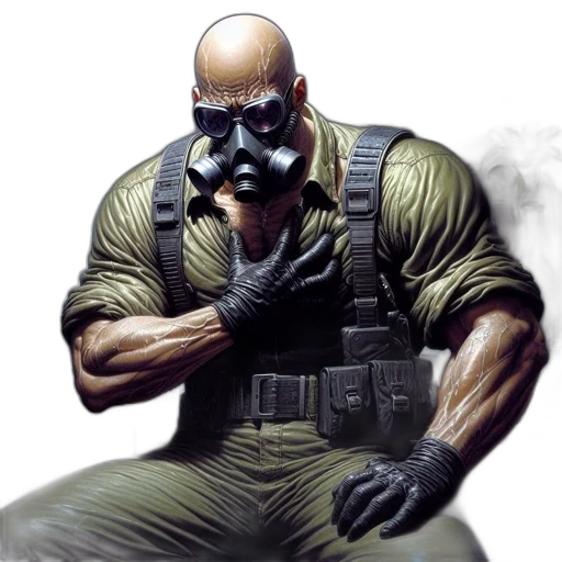 mask, weapon, staff, comic book art, concept art, cyberpunk, photorealistic, muscular transparent PNG cut-out