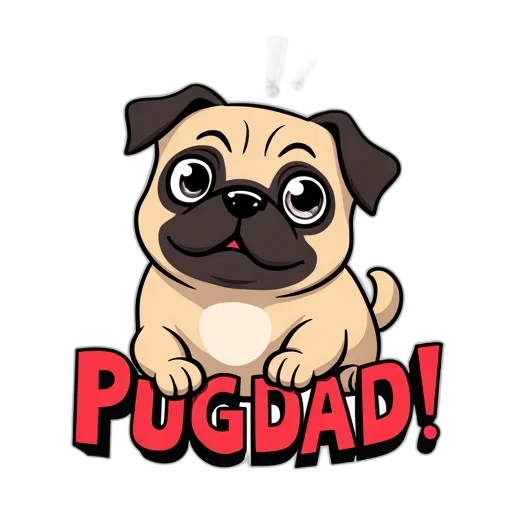 pixel art, cartoon, 3d render, image, pug, red, exclamation, mark transparent PNG cut-out