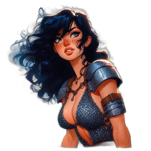fantasy art, concept art, comic book art, pixel art, anime-style, female, character, wavy transparent PNG cut-out