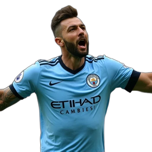 man, wearing, manchester, city, kit, celebrating transparent PNG cut-out