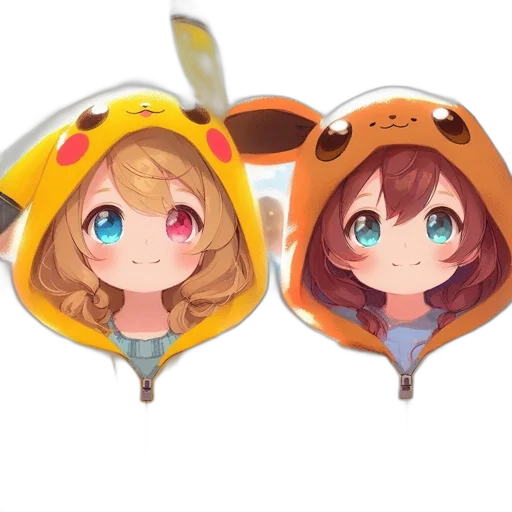 hat, mask, anime, 3d render, concept art, pixel art, two, animated transparent PNG cut-out