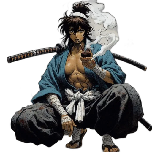 sword, staff, concept art, fantasy art, comic book art, pixel art, samurai-like, warrior transparent PNG cut-out