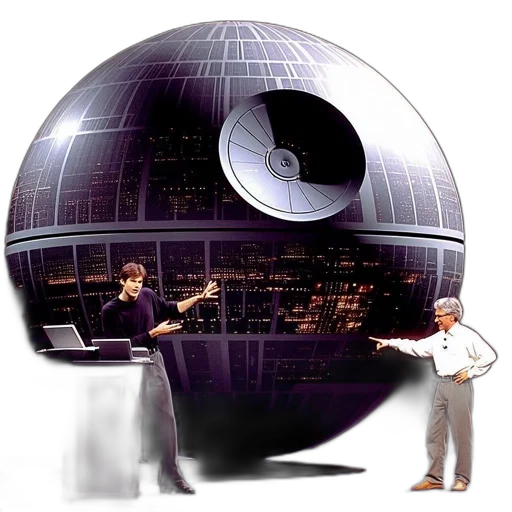 staff, concept art, 3d render, outer space, two, persons, stand, before transparent PNG cut-out