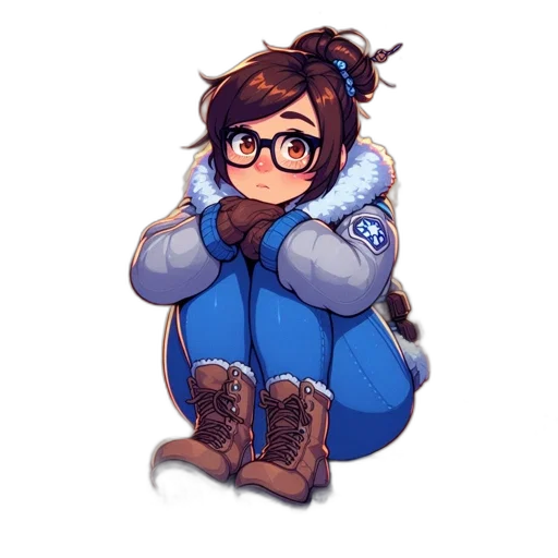 jacket, staff, pixel art, concept art, cartoon, fantasy art, snow, blue transparent PNG cut-out