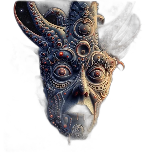 mask, face, creature, staff, concept art, fantasy art, photorealistic, 3d render transparent PNG cut-out