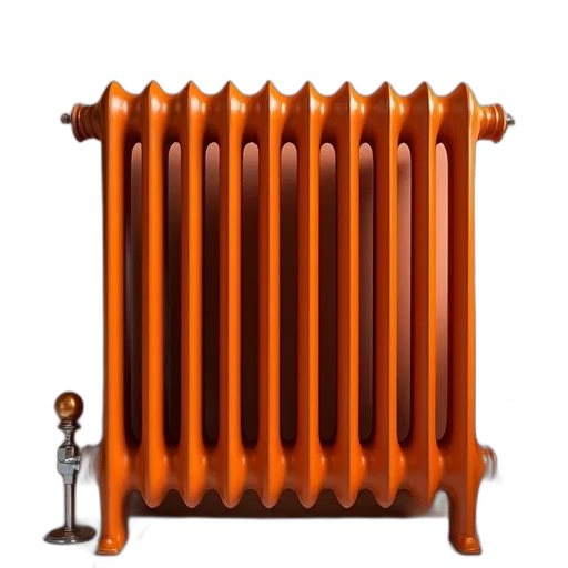furniture, staff, 3d render, large, orange, cast, iron, radiator transparent PNG cut-out