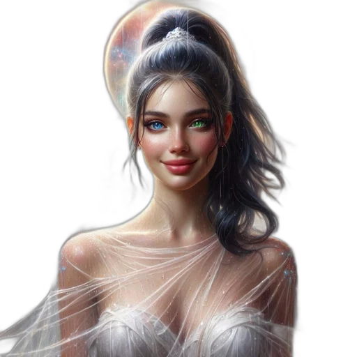 dress, jewelry, crown, face, fantasy art, concept art, photorealistic, oil painting transparent PNG cut-out