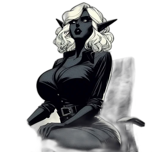 dress, comic book art, concept art, fantasy art, cartoon, dark, monochrome, ethereal transparent PNG cut-out