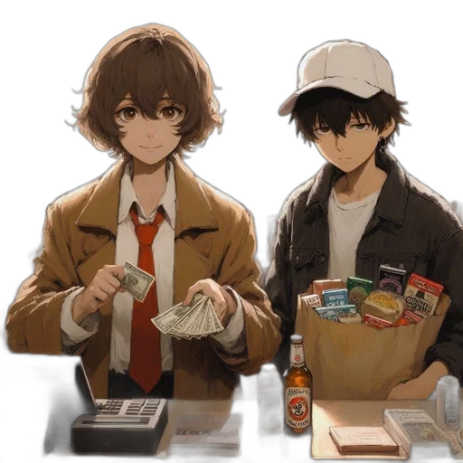food, jacket, anime, concept art, watercolor, pixel art, fire, earth tones transparent PNG cut-out
