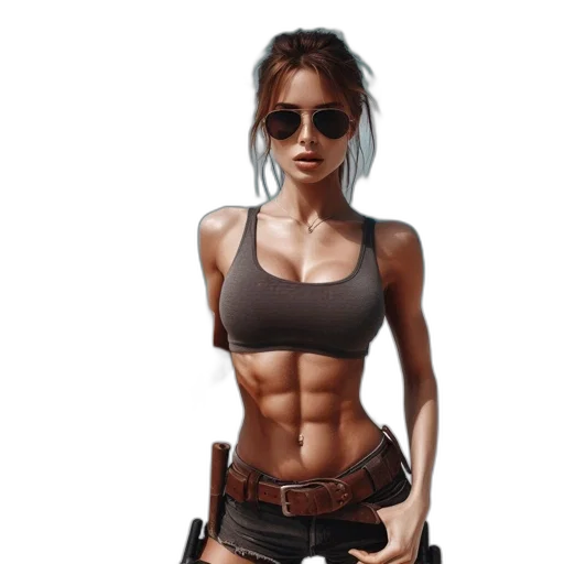weapon, photorealistic, pixel art, concept art, 3d render, woman, stands, confidently transparent PNG cut-out