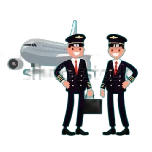 staff, concept art, cartoon, 3d render, pixel art, two, pilots, uniform transparent PNG cut-out