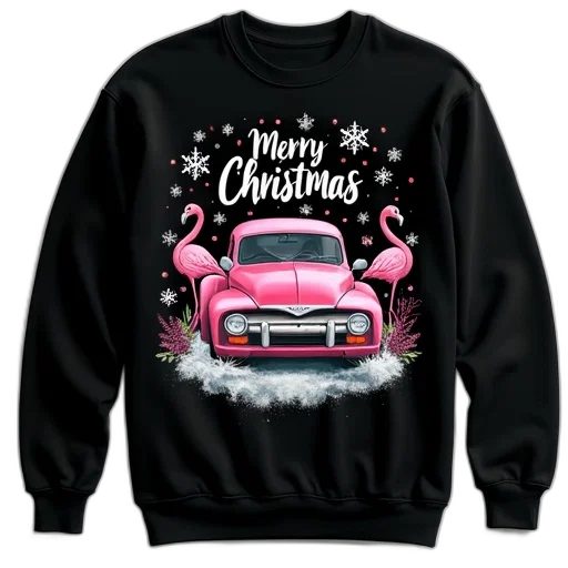 car, black, sweatshirt, festive, holiday, design, featuring, pink transparent PNG cut-out