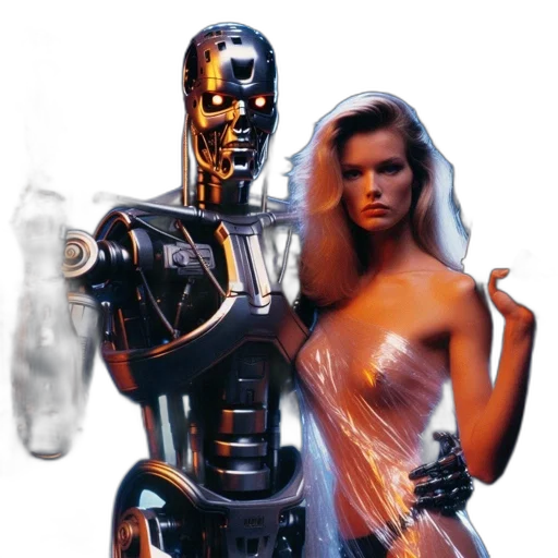 robot, cyberpunk, concept art, vaporwave, comic book art, outer space, dark, science transparent PNG cut-out