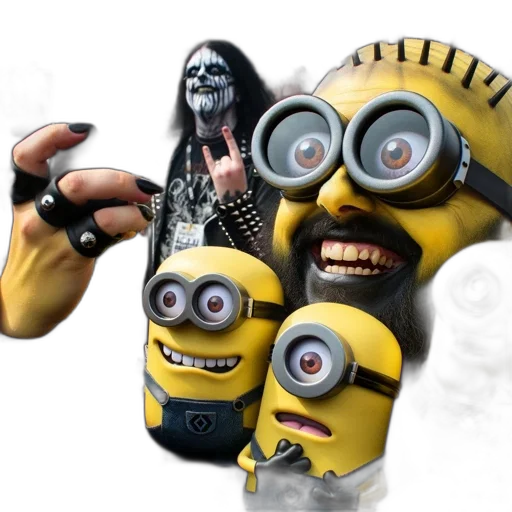 mask, animal, 3d render, concept art, photorealistic, man, punk-inspired, minion transparent PNG cut-out