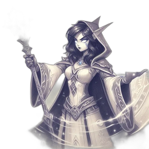 staff, sword, weapon, fantasy art, concept art, pixel art, comic book art, monochrome transparent PNG cut-out