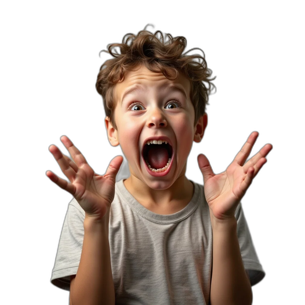 face, photorealistic, young, boy, wide, open, mouth, showing transparent PNG cut-out