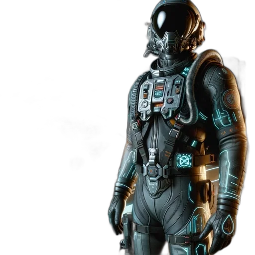 robot, jacket, concept art, cyberpunk, 3d render, comic book art, outer space, dark transparent PNG cut-out