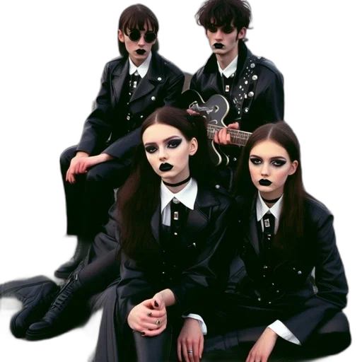 staff, jacket, hair, concept art, photorealistic, dark, monochrome, four transparent PNG cut-out