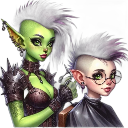 fantasy art, concept art, comic book art, photorealistic, two, versions, green-skinned, character transparent PNG cut-out