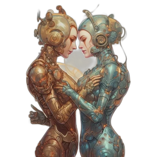 robot, concept art, fantasy art, cyberpunk, comic book art, underwater, outer space, blue transparent PNG cut-out