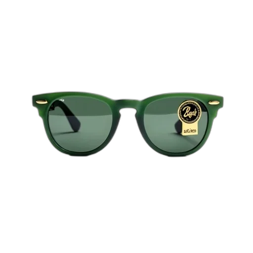 3d render, green, pair, sunglasses, frame, gold, emblem, right transparent PNG cut-out