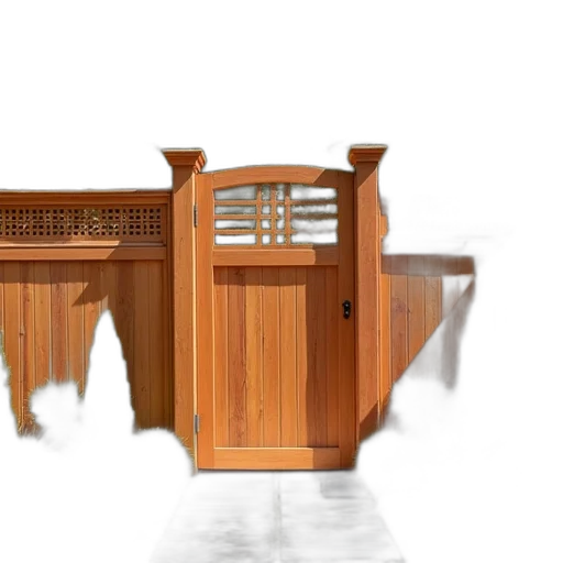 furniture, building, 3d render, photorealistic, concept art, cedar, fence, two transparent PNG cut-out