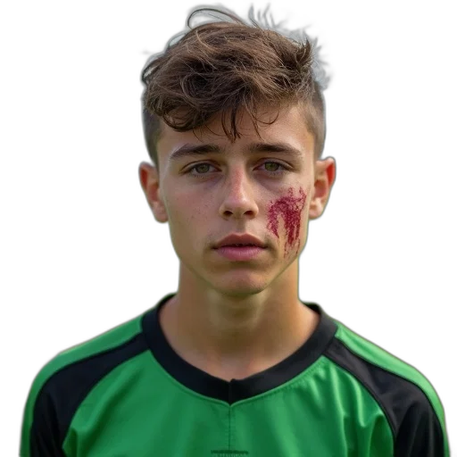 young, man, bruise, his, cheek, wearing, green, black transparent PNG cut-out