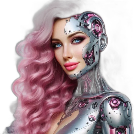 robot, fantasy art, cyberpunk, concept art, photorealistic, pastel, woman, long transparent PNG cut-out