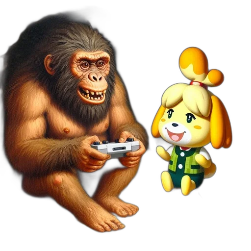 animal, concept art, pixel art, 3d render, photorealistic, primate, holds, handheld transparent PNG cut-out