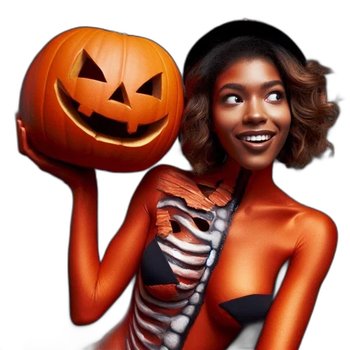 concept art, cartoon, photorealistic, fantasy art, woman, orange, bodysuit, carved transparent PNG cut-out