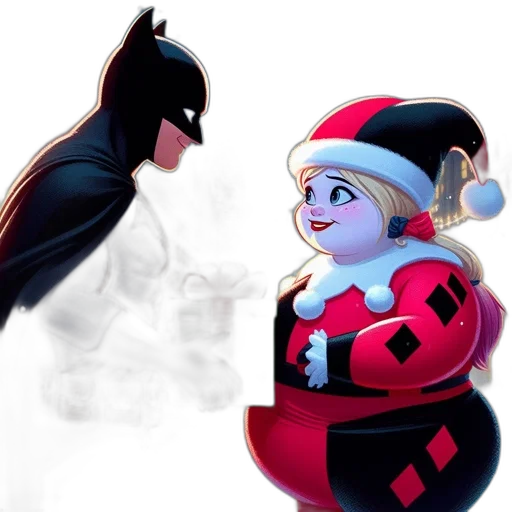 concept art, 3d render, comic book art, cartoon, snow, batman, harley, quinn transparent PNG cut-out