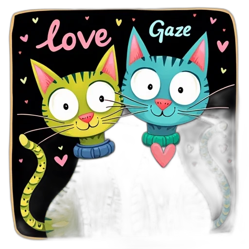 vibrant, colorful, illustration, two, cats, large, eyes, whimsical transparent PNG cut-out