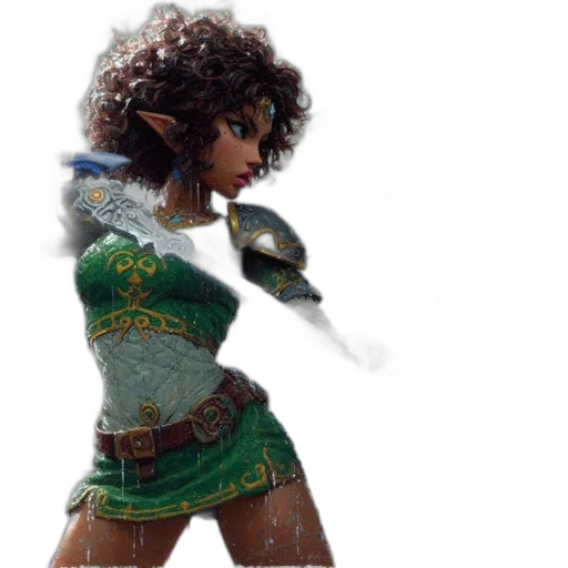 concept art, fantasy art, comic book art, 3d render, animated, female, character, green transparent PNG cut-out