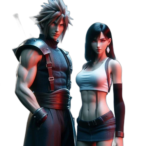 concept art, fantasy art, cyberpunk, 3d render, two, serious, characters, one transparent PNG cut-out