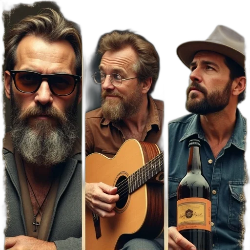 collage, three, images, featuring, man, beard, sunglasses, guitar transparent PNG cut-out