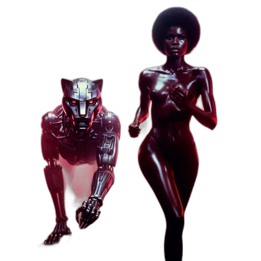 robot, jewelry, concept art, cyberpunk, comic book art, 3d render, outer space, dark transparent PNG cut-out