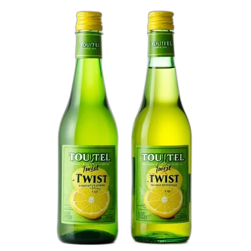 bottle, 3d render, toutel, twist, citron, jus, displayed, next transparent PNG cut-out