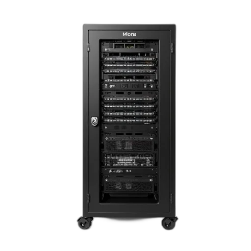 black, server, rack, multiple, empty, slots, displayed, against transparent PNG cut-out