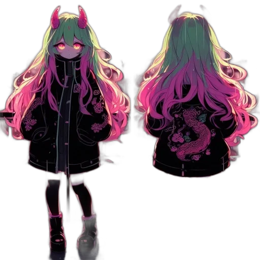 hair, dress, creature, jacket, concept art, pixel art, anime, watercolor transparent PNG cut-out