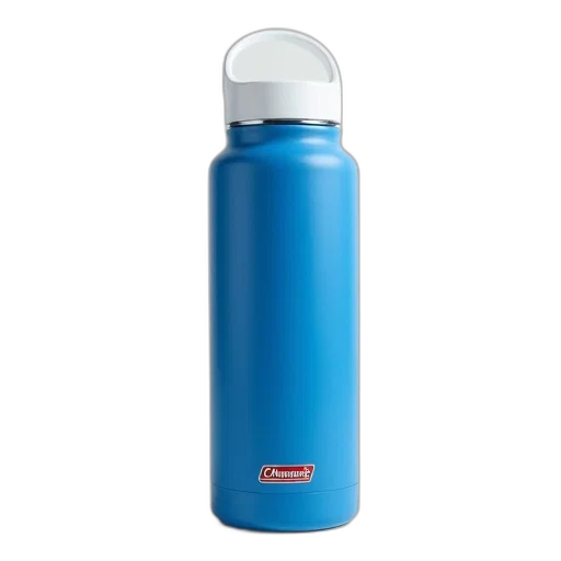 bottle, blue, coleman, insulated, water, white, cap, silver transparent PNG cut-out