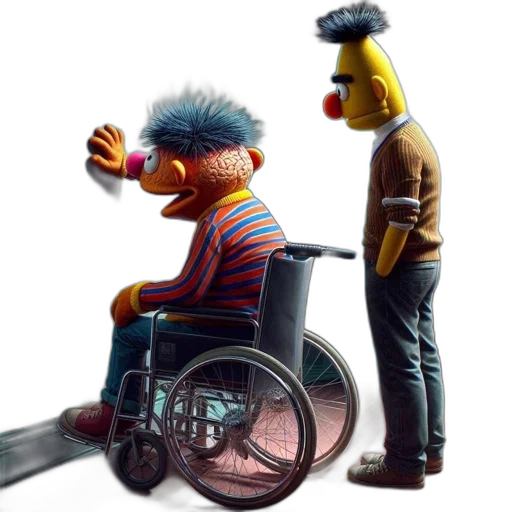 concept art, 3d render, pixel art, cartoon, outer space, bert, sesame, street transparent PNG cut-out