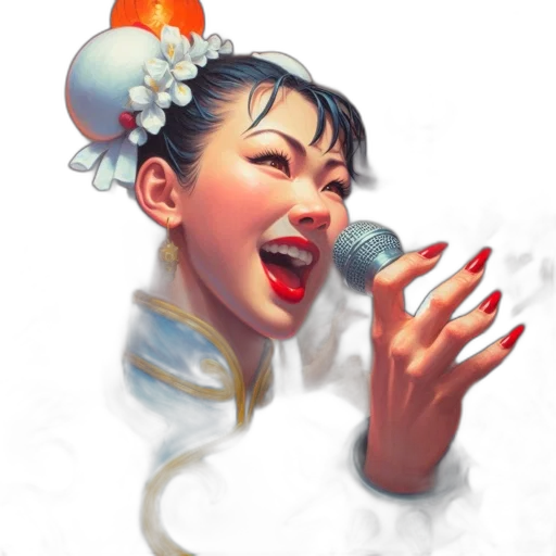 concept art, photorealistic, oil painting, fantasy art, woman, traditional, attire, sings transparent PNG cut-out